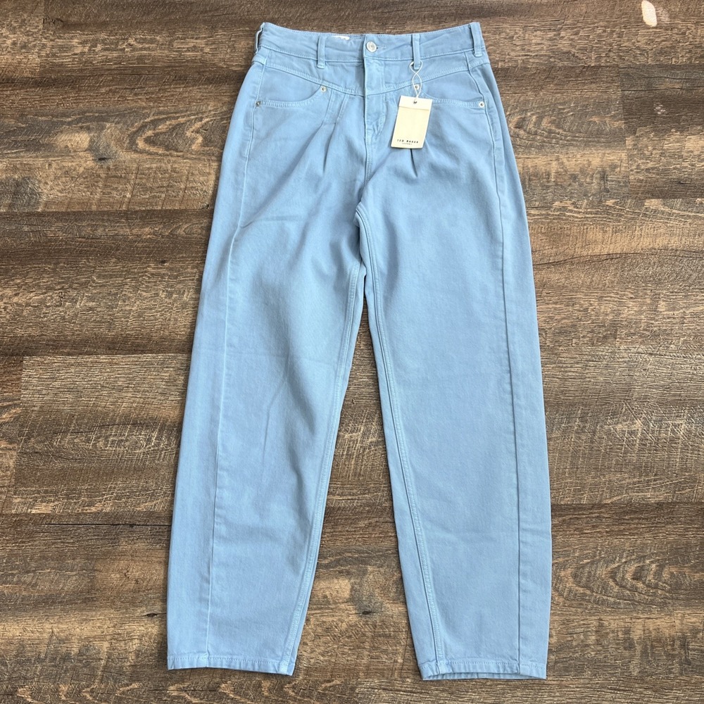 NWOT 🩵 Ted Baker Pleated Ankle Barrel Jeans Powder Dusty Blue